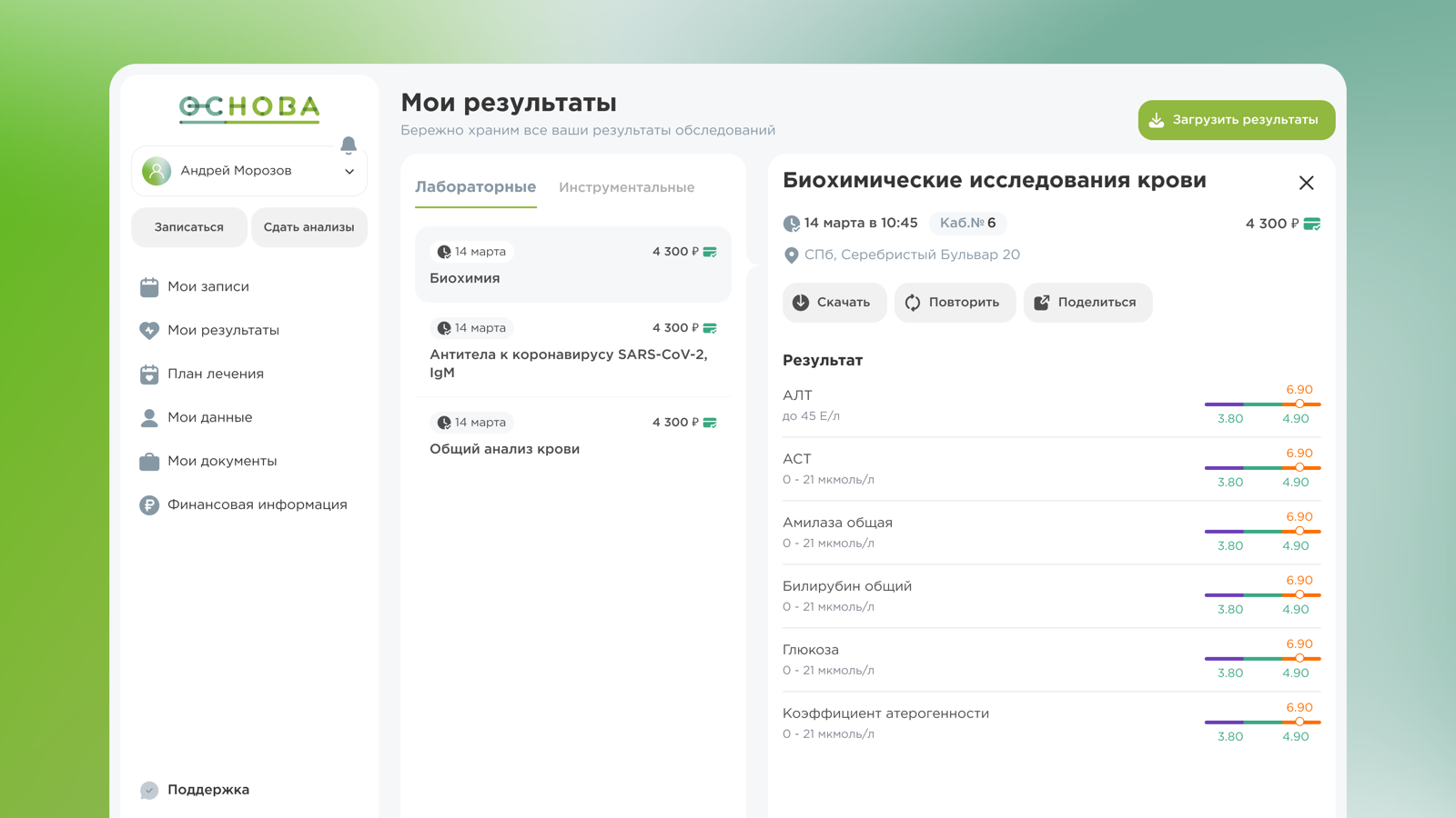 Личный кабинет пациента для клиники Основа: деталь 3